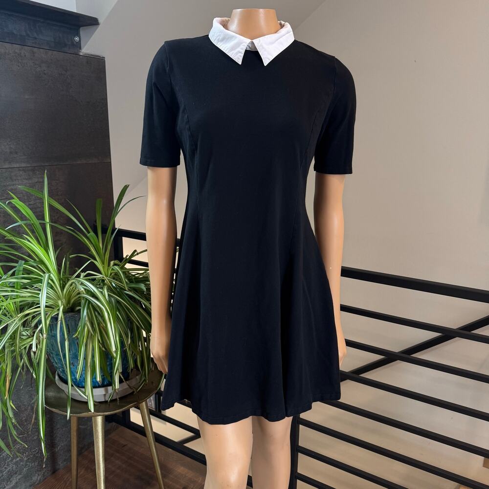 Aphratti Black Peter Pan Collar Skater Dress L 10 Goth Wednesday Addams